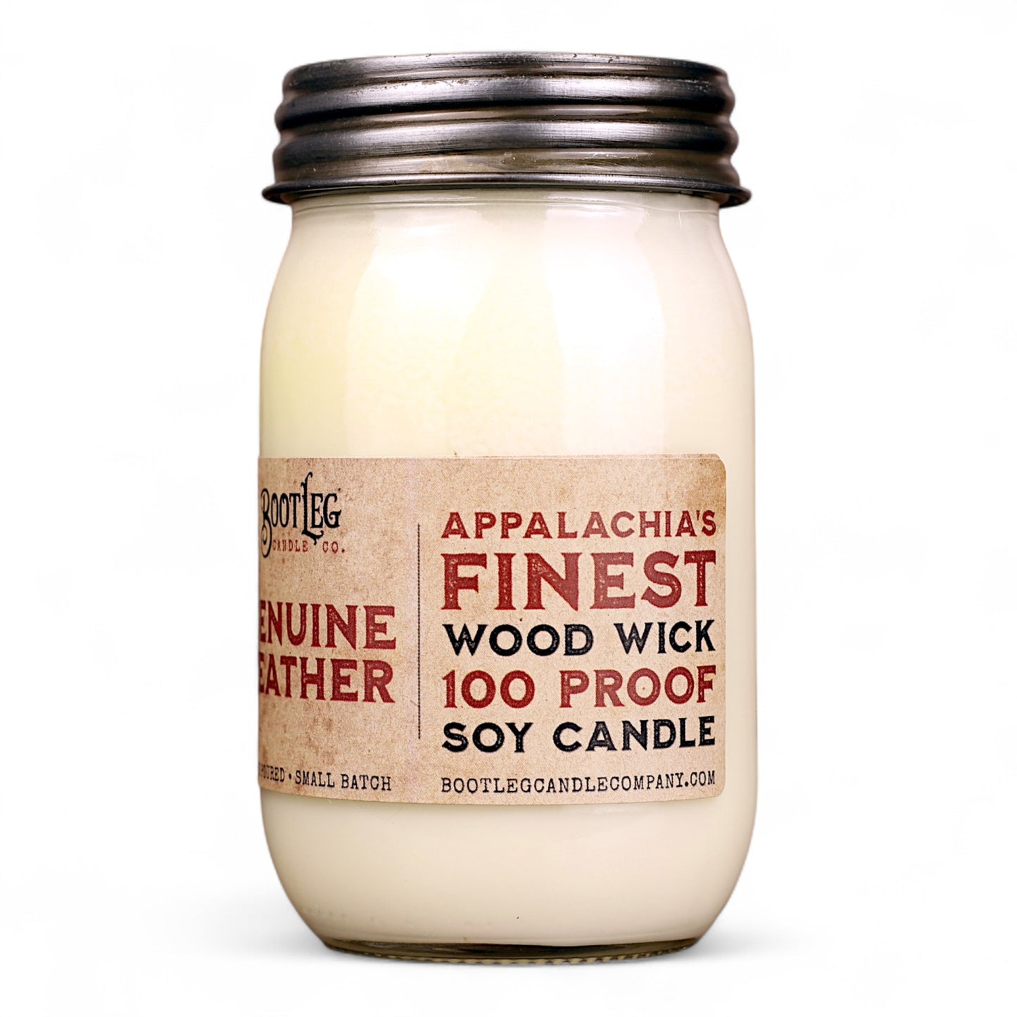 Genuine Leather - 16oz Soy Wax, Wood Wick Candle
