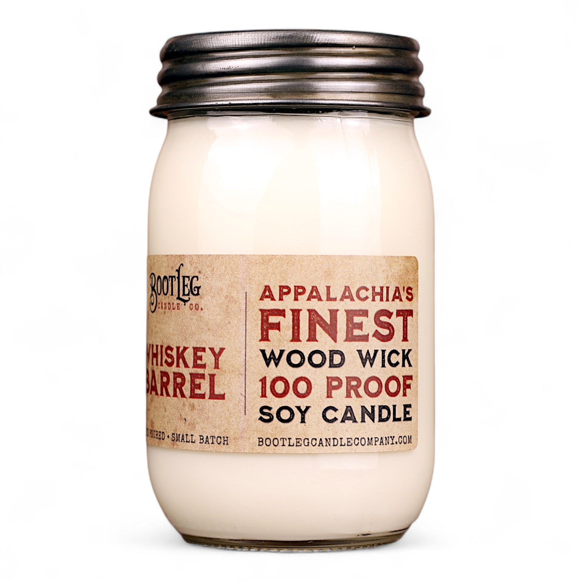 Whiskey Barrel 100% Soy Wax Wood Wick Candle, Side angle