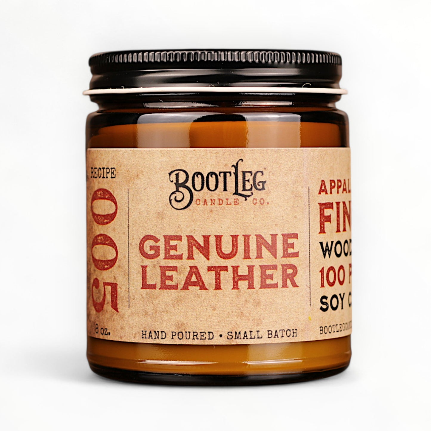 Genuine Leather - 8oz Soy Wax, Wood Wick Candle