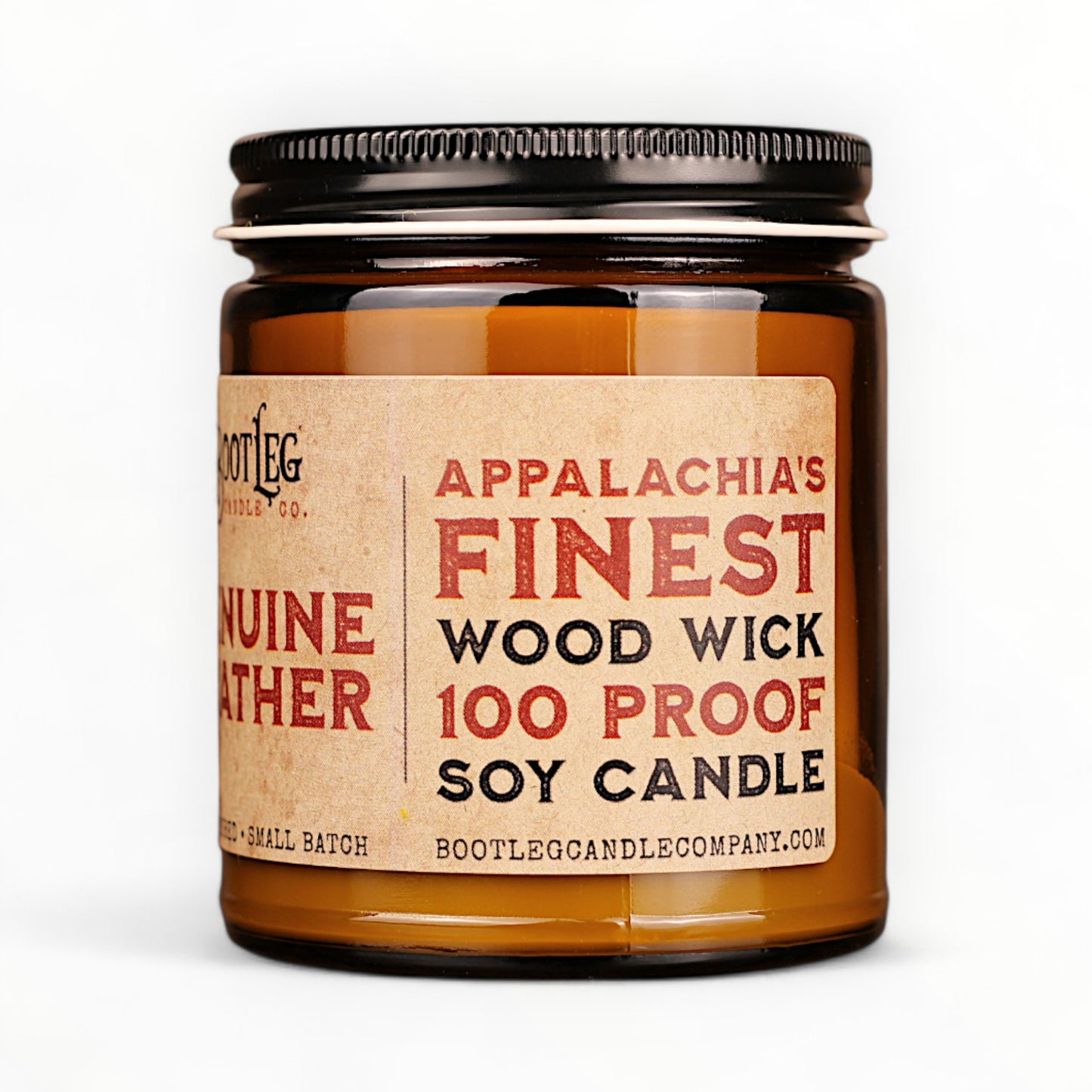 Genuine Leather - 8oz Soy Wax, Wood Wick Candle