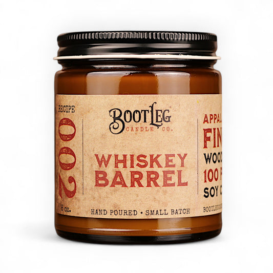 Whiskey Barrel - 8oz Soy Wax, Wood Wick Candle