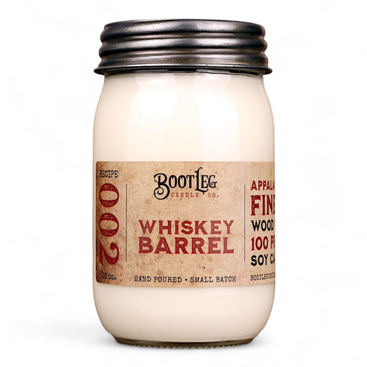 Whiskey Barrel 100% Soy Wax Wood Wick Candle, Front Side