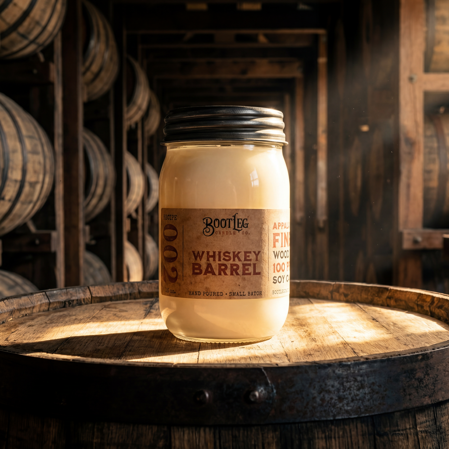 Whiskey Barrel - 16oz Soy Wax, Wood Wick Candle