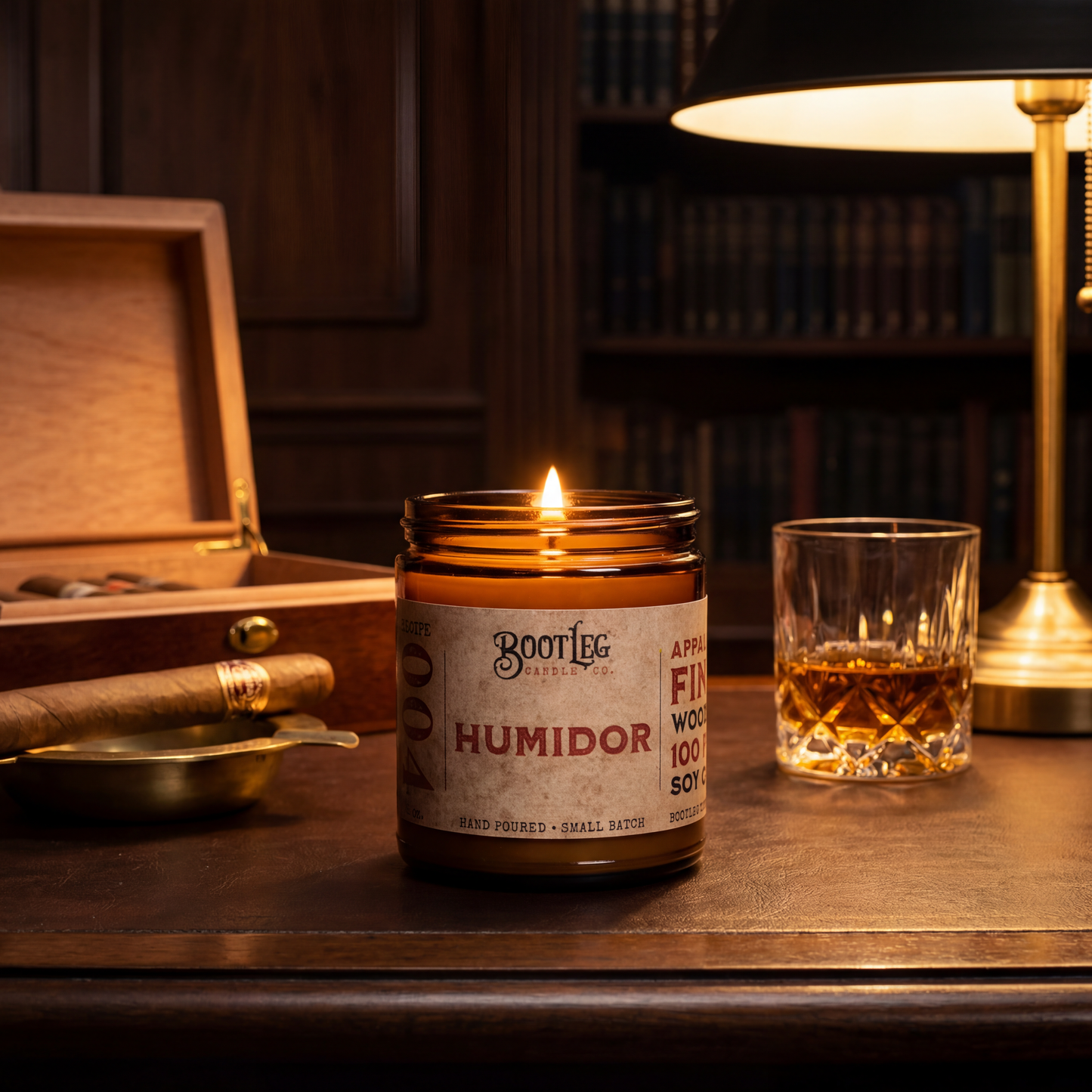 Humidor - 8oz Soy Wax, Wood Wick Candle